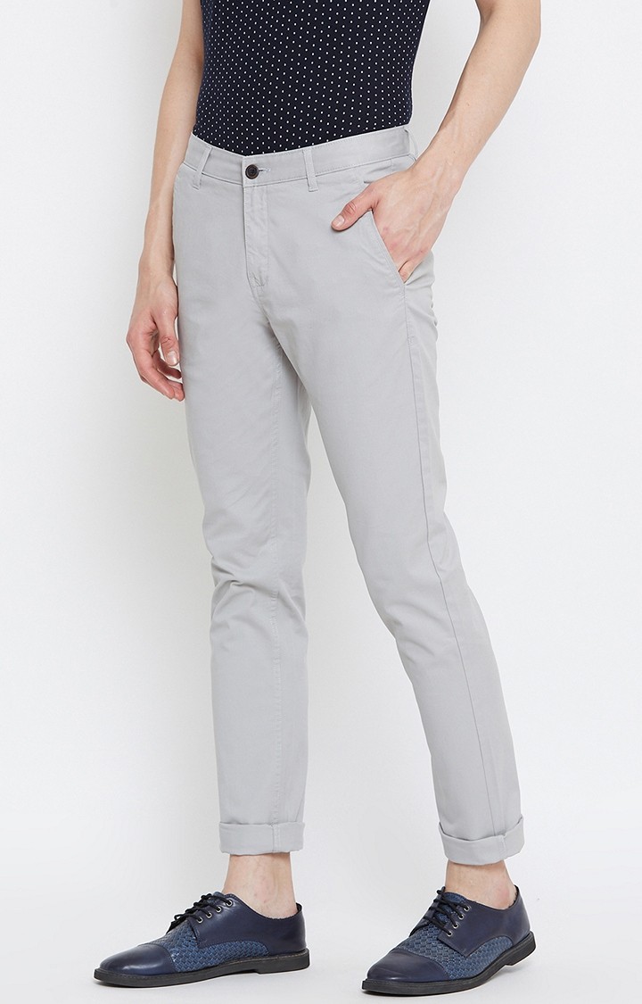 Grey Solid Tapered Chinos