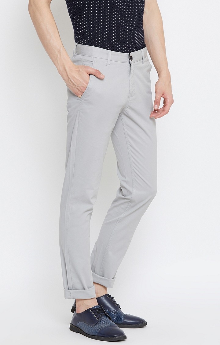 Grey Solid Tapered Chinos