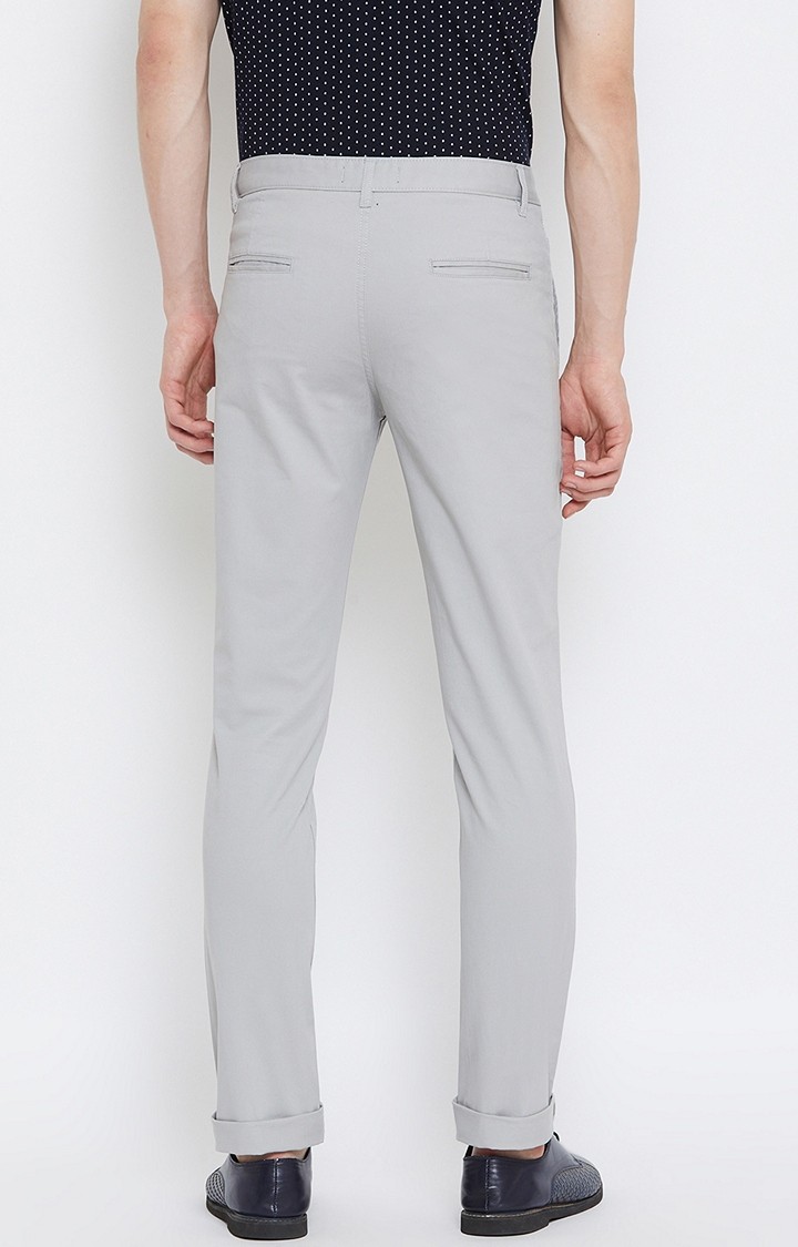 Grey Solid Tapered Chinos