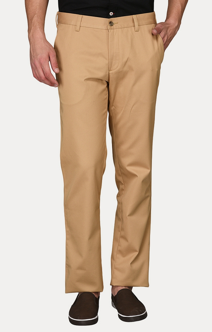 Greenfibre | khaki Self Textured Slim Fit Casual Trouser | Greenfibre 0