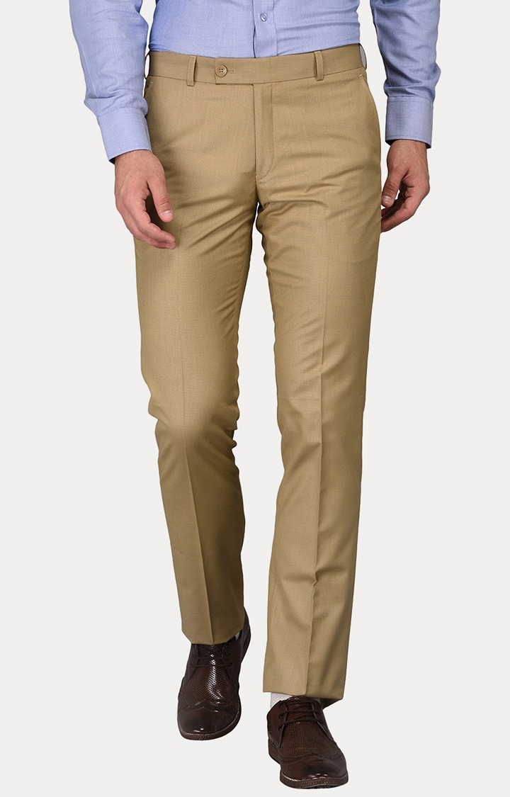 Greenfibre | Khaki Self Textured Slim Fit Formal Trouser | Greenfibre 0