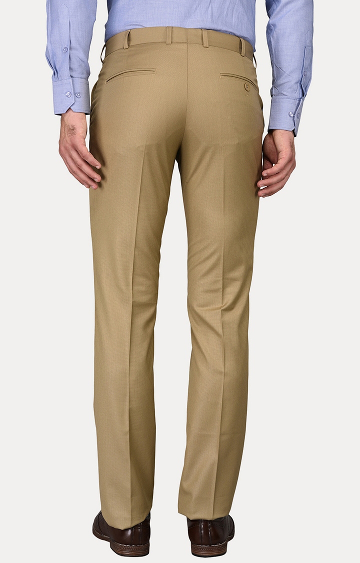 Greenfibre | Khaki Self Textured Slim Fit Formal Trouser | Greenfibre 3