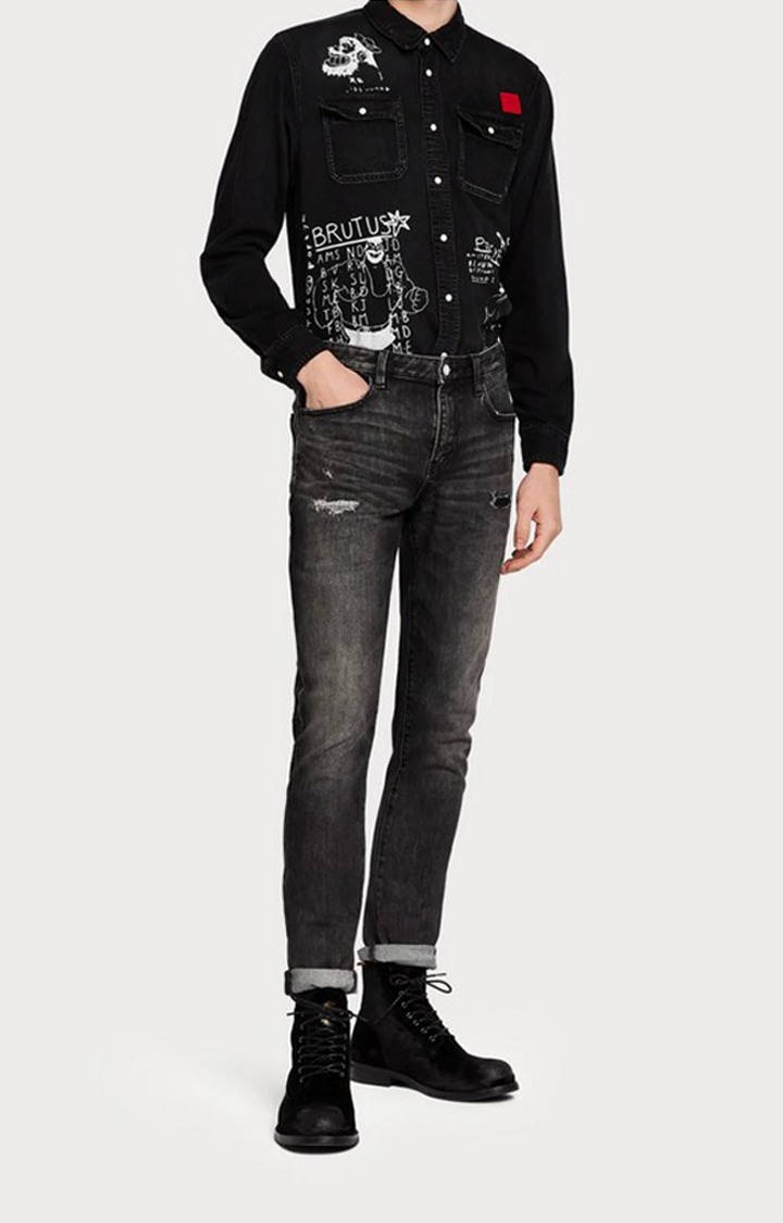 Black Ripped Tapered Jeans