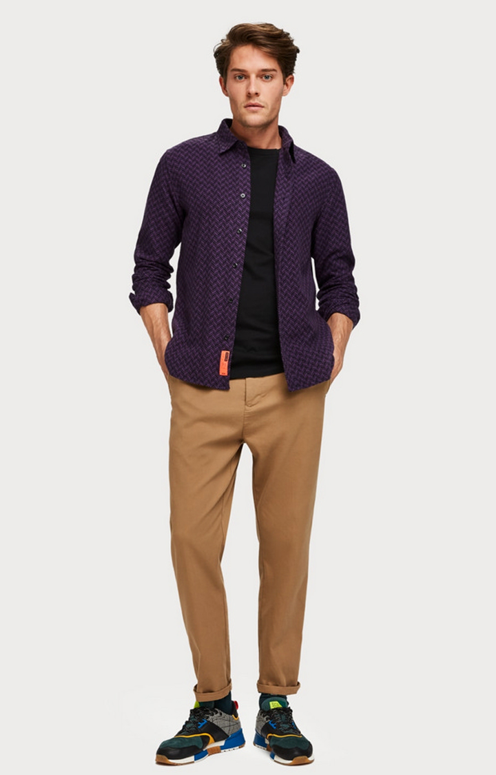 Purple Brushed Regular Fit Cotton Shirt