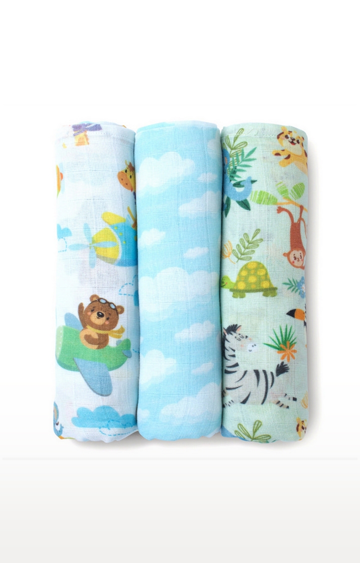 Mothercare | Fancy Fluff Pack Of 3 Organic Swaddle Wraps - Animal 0