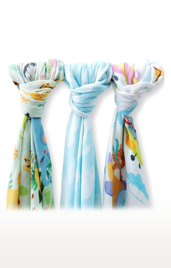 Mothercare | Fancy Fluff Pack Of 3 Organic Swaddle Wraps - Animal 1