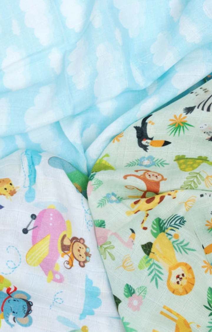 Mothercare | Fancy Fluff Pack Of 3 Organic Swaddle Wraps - Animal 2