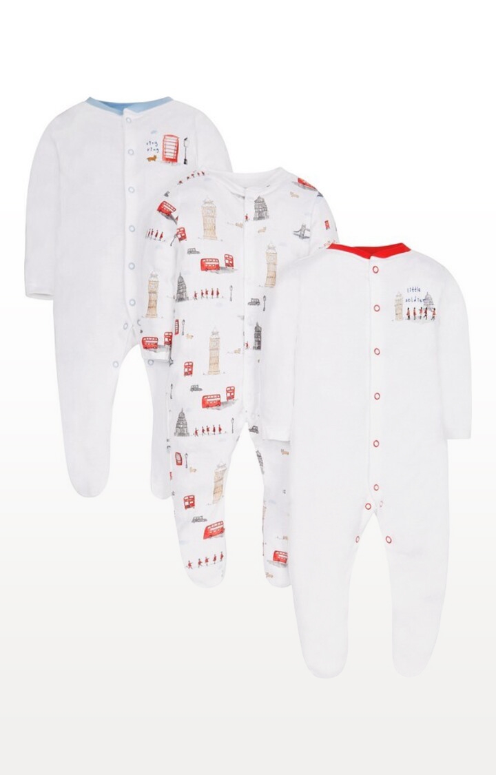 Mothercare | White Printed Little Soldier Heritage Sleepsuits - Pack of 3 0