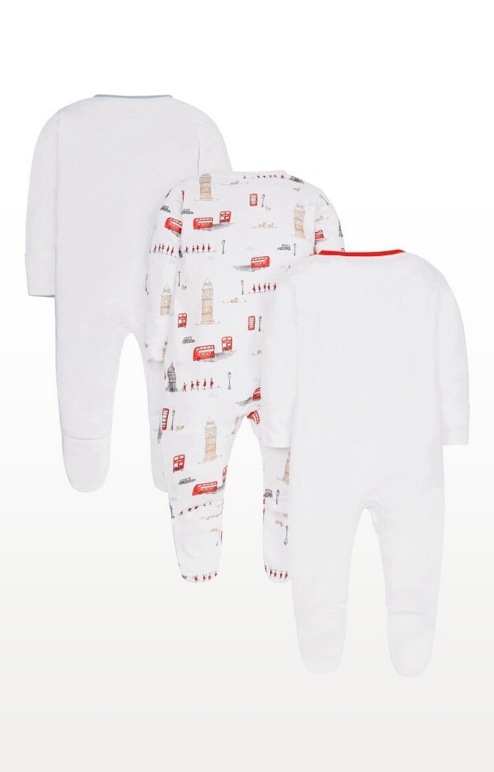 Mothercare | White Printed Little Soldier Heritage Sleepsuits - Pack of 3 1