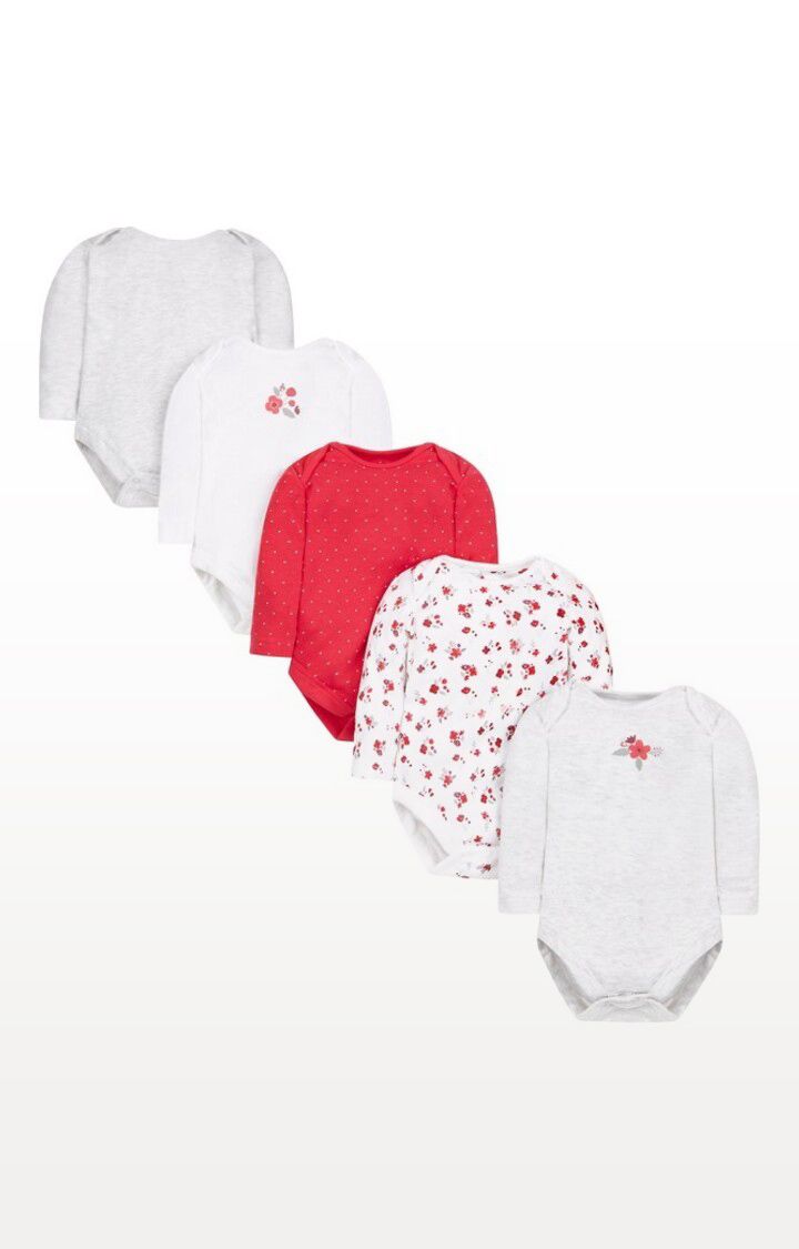 Red Printed Floral and Spotty Bodysuits - Pack of 5
