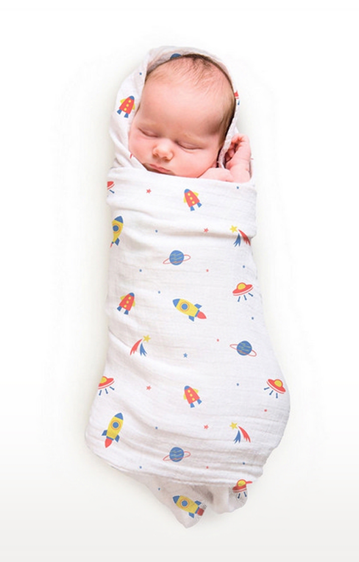Mothercare | Rabitat Pamper Soft Muslin Swaddles - Space Rocket 0