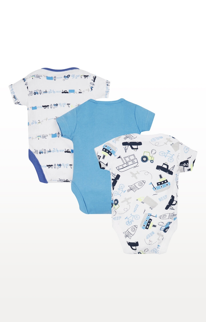 Mothercare | White and Blue Printed Romper - Pack of 3 1