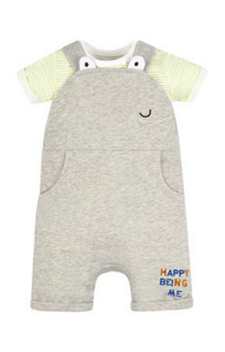 Mothercare | Yellow and Grey Melange Romper and Dungaree Set 0