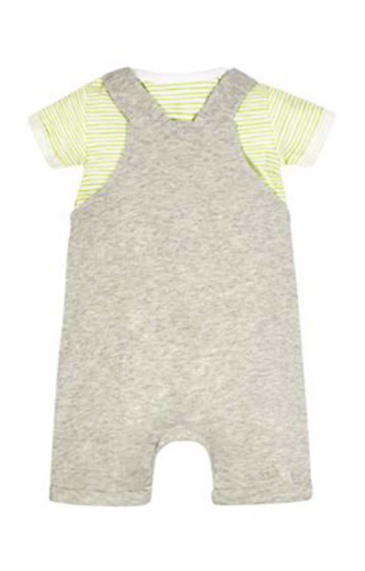 Mothercare | Yellow and Grey Melange Romper and Dungaree Set 1