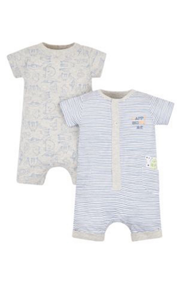 Mothercare | Grey and Blue Printed Romper - Pack of 2 0