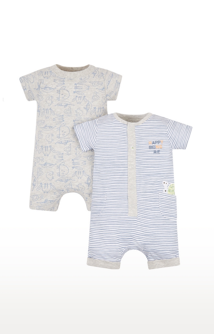 Mothercare | Grey and Blue Printed Romper - Pack of 2 2