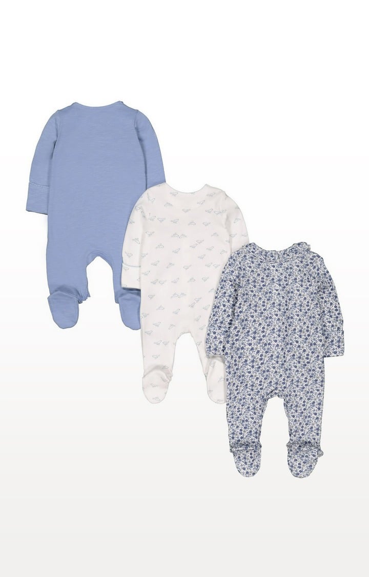 Blue Floral Sleepsuits - 3 Pack