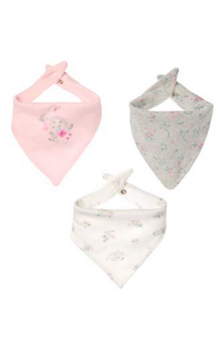 White, Grey and Pink Printed Bibs - Pack of 3