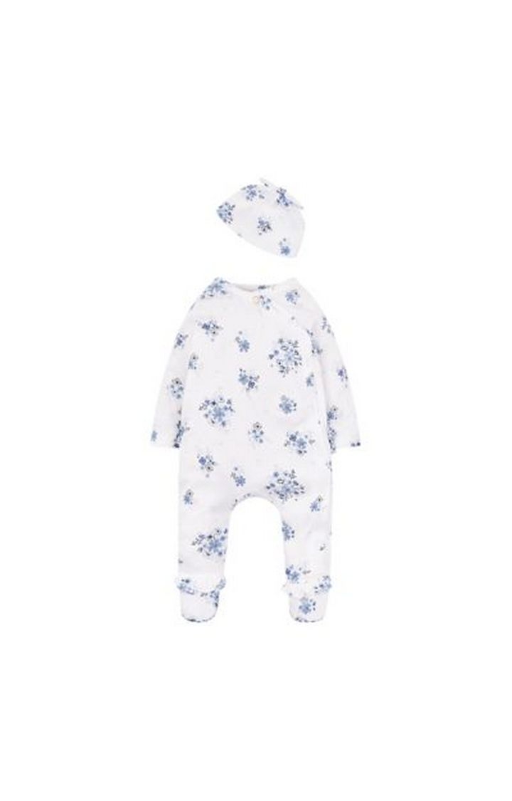Mothercare | White And Blue Floral All In One And Hat Set 0