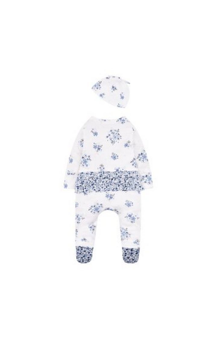 Mothercare | White And Blue Floral All In One And Hat Set 1
