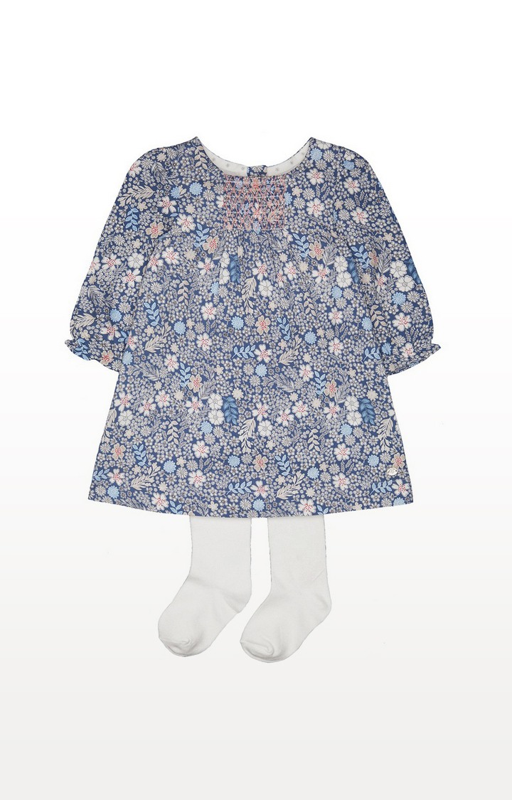 Floral Smock Dress And Tights Set
