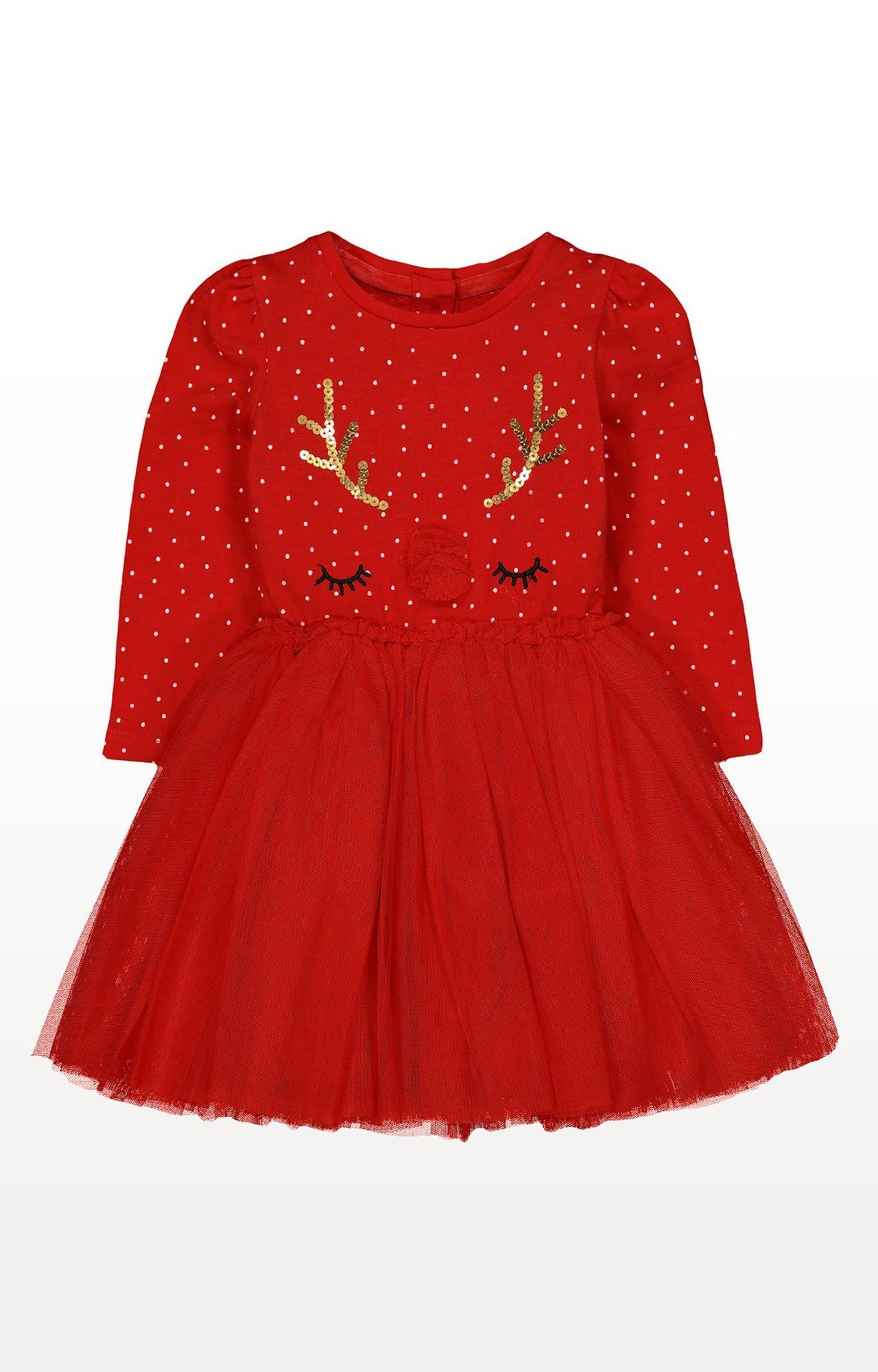 Mothercare | Red Printed Reindeer Twofer Dress 0