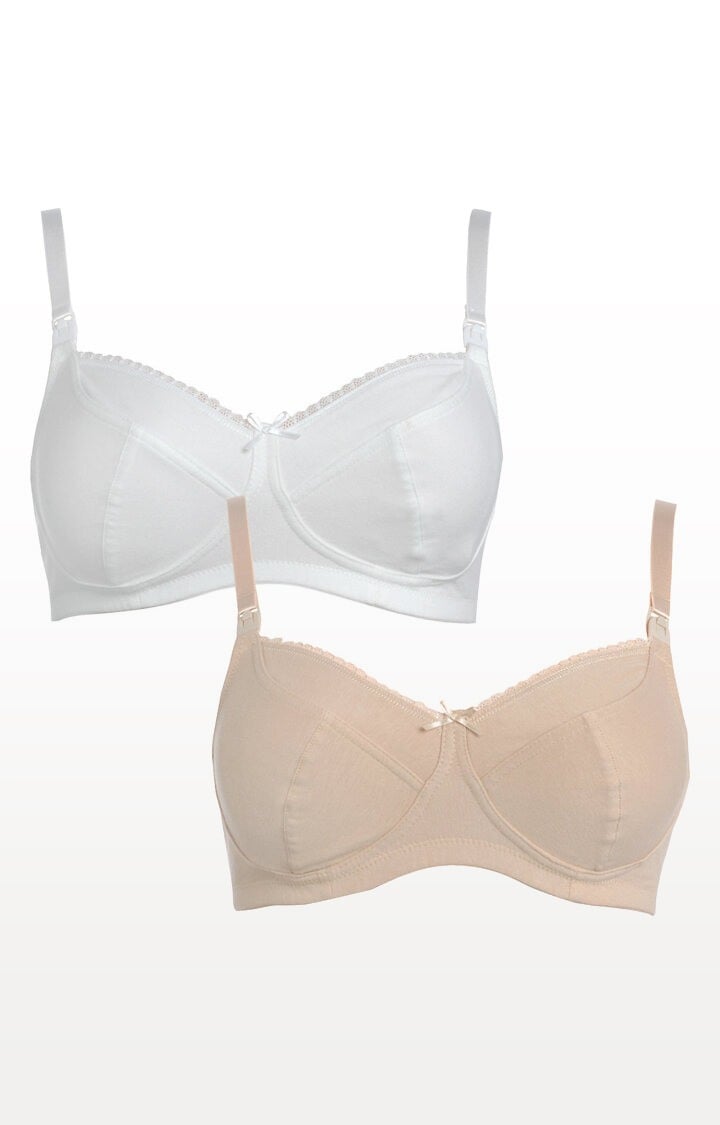 Beige and White Soft Cup Nursing Bras - Pack of 2