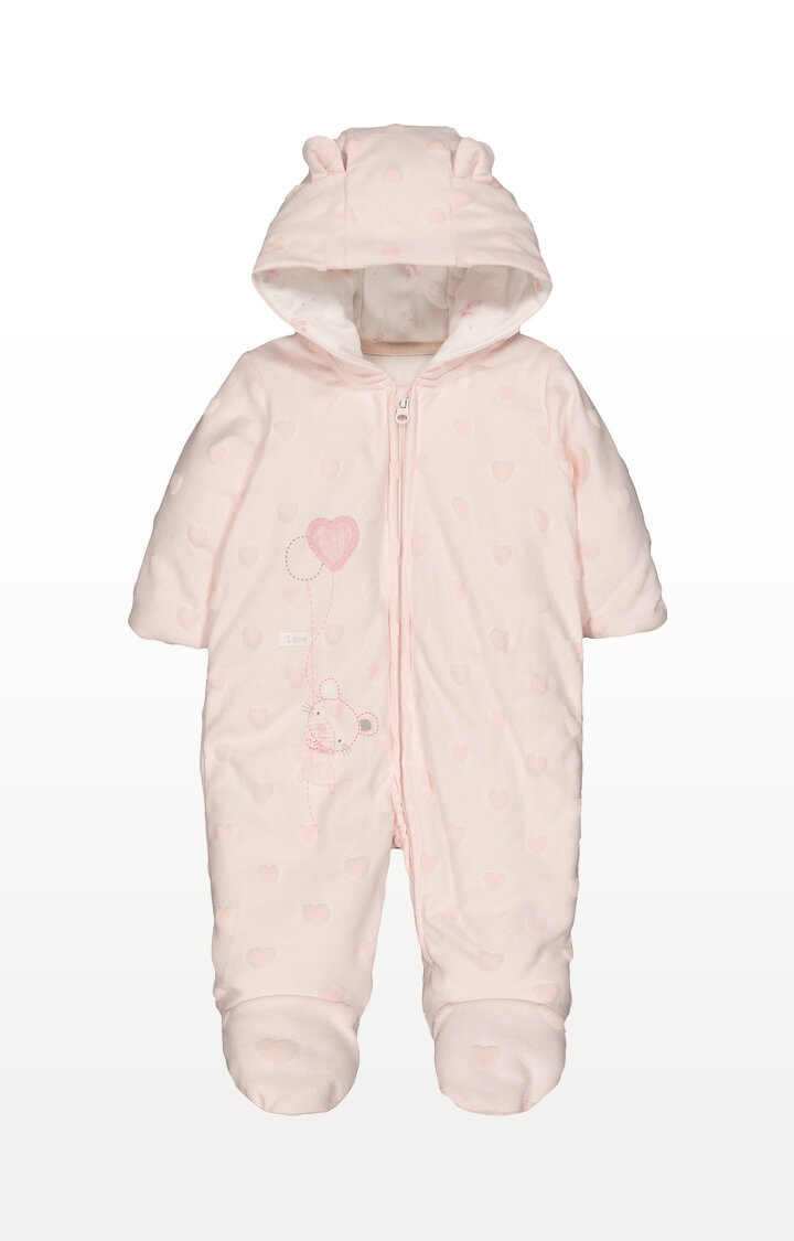 Mothercare | My First Little Mouse and Hearts Pink Velour Pramsuit 0