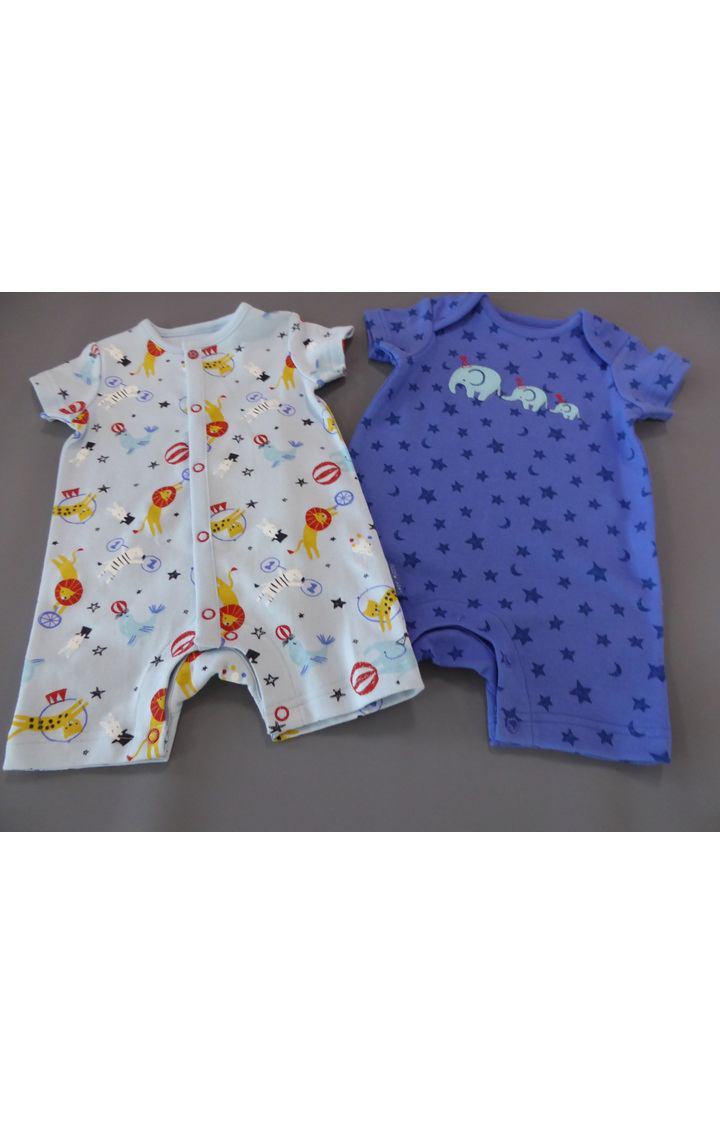 Blue Printed Romper - Pack of 2