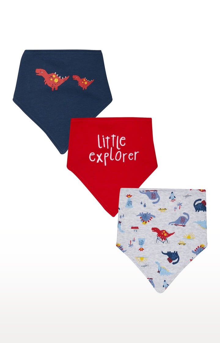 Blue, Red and White Printed Bibs - Pack of 3