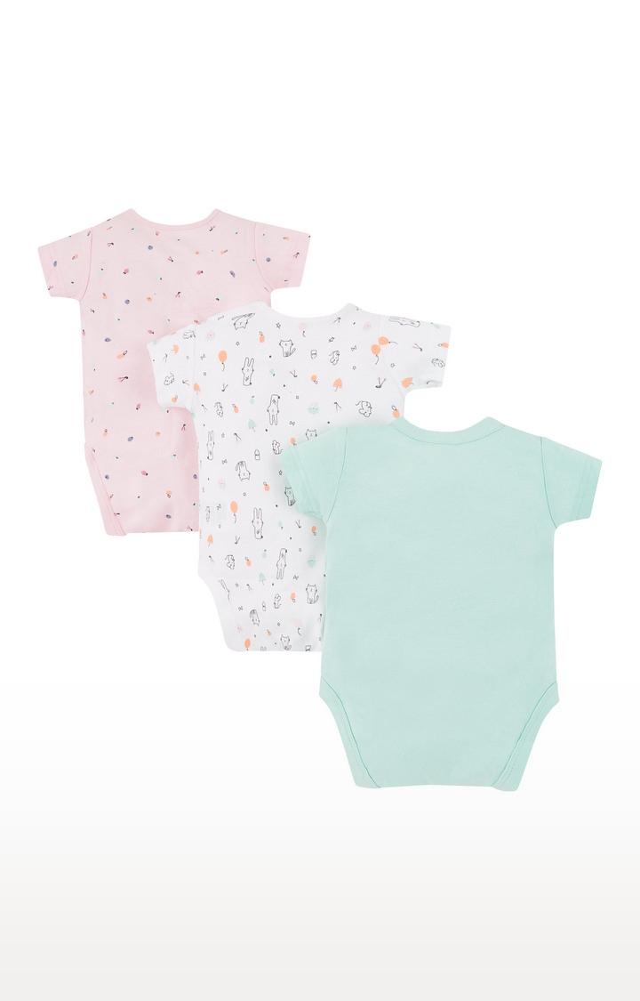 Mothercare | Pink, White and Blue Printed Romper - Pack of 3 1