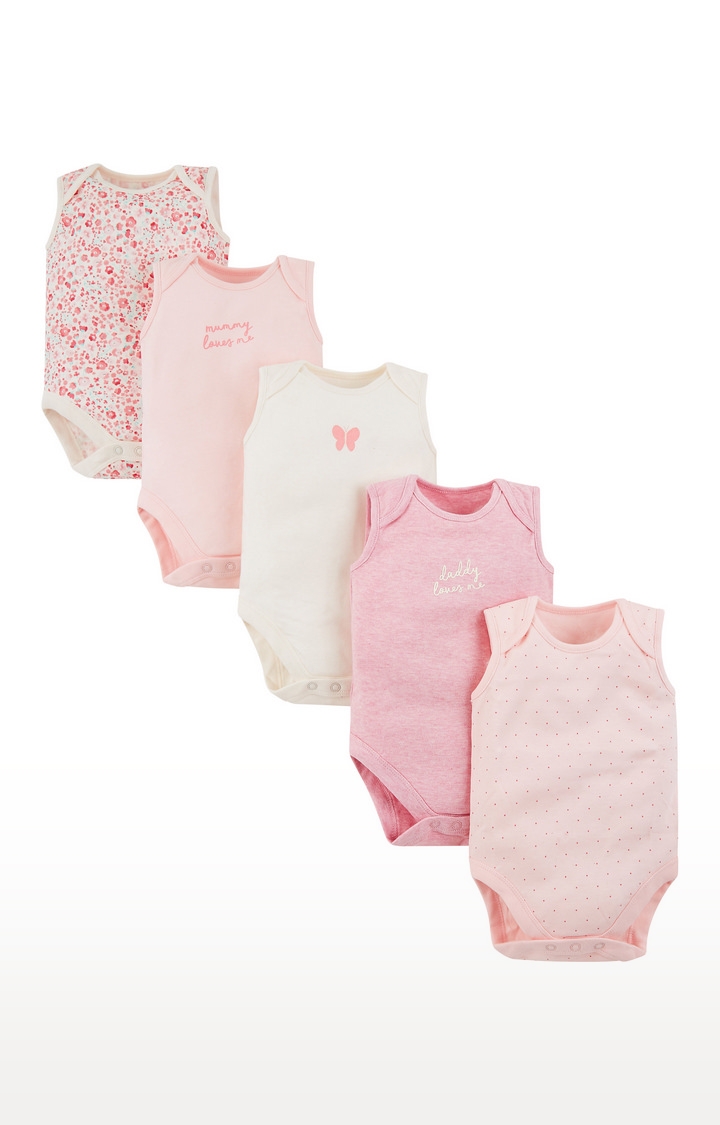 Mothercare | White and Pink Printed Romper - Pack of 5 0