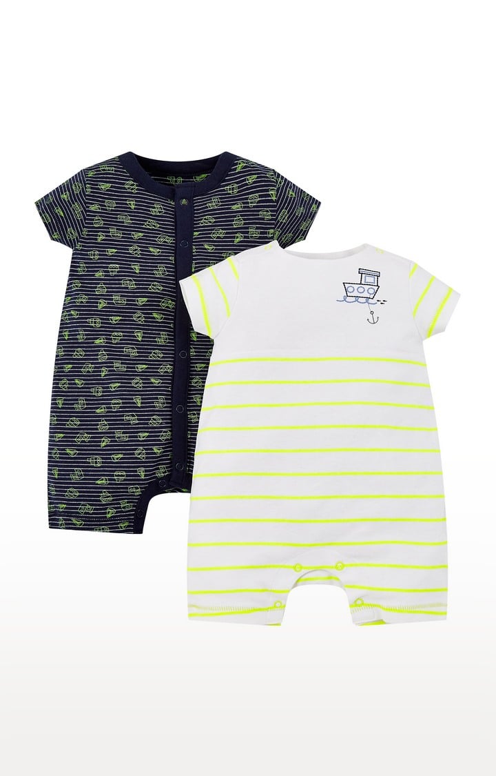 White and Navy Striped Romper - Pack of 2