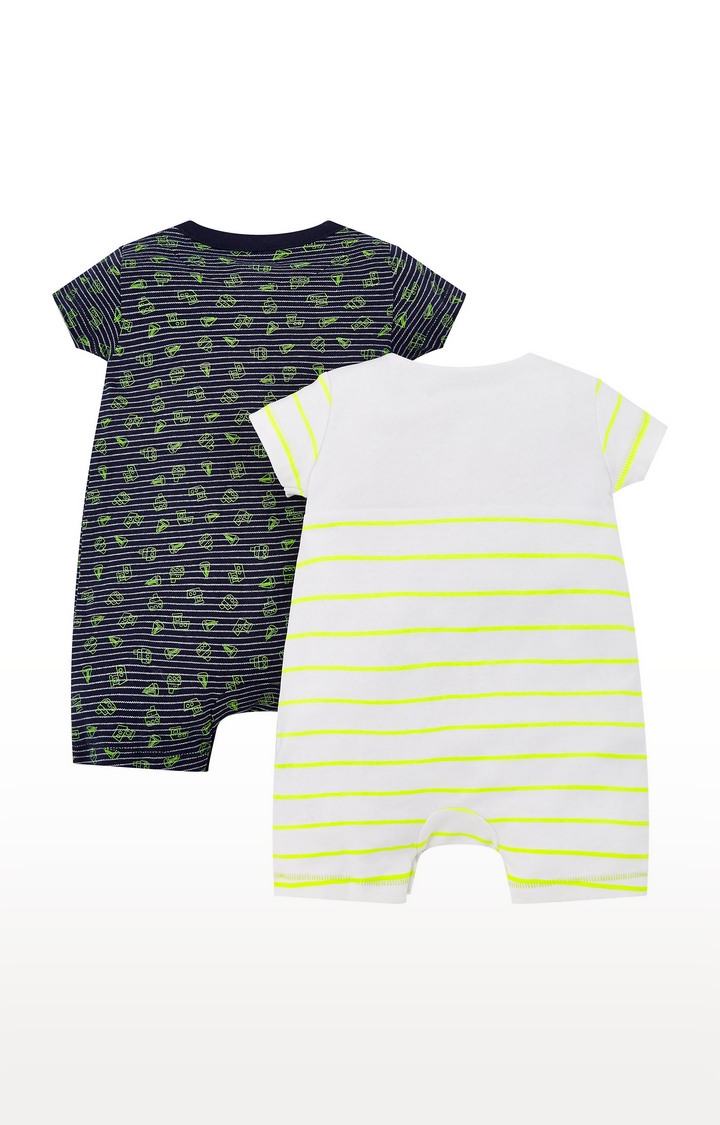 White and Navy Striped Romper - Pack of 2