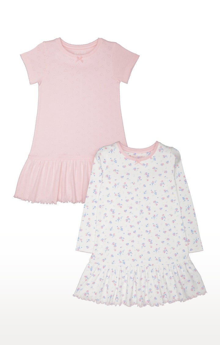 Pink & White Printed Night Dress - Pack of 2
