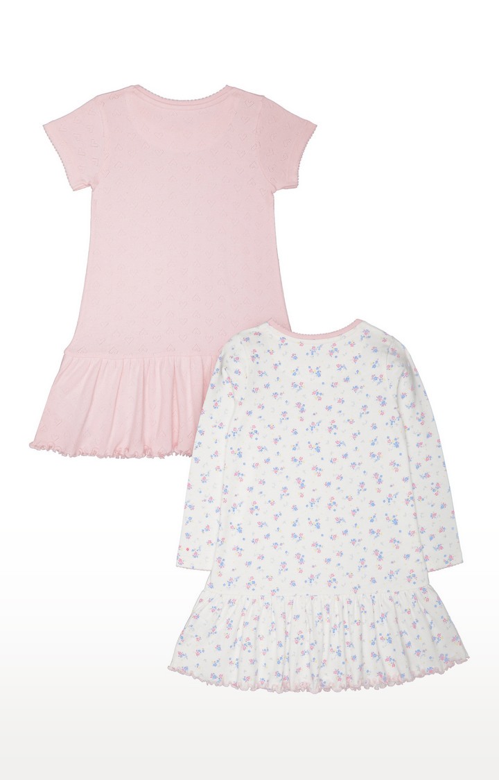 Pink & White Printed Night Dress - Pack of 2