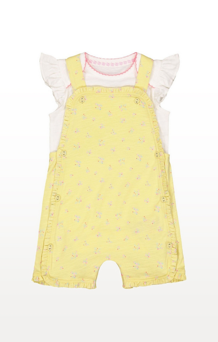 Mothercare | Yellow Floral Bibshorts And White Bodysuit Set 0