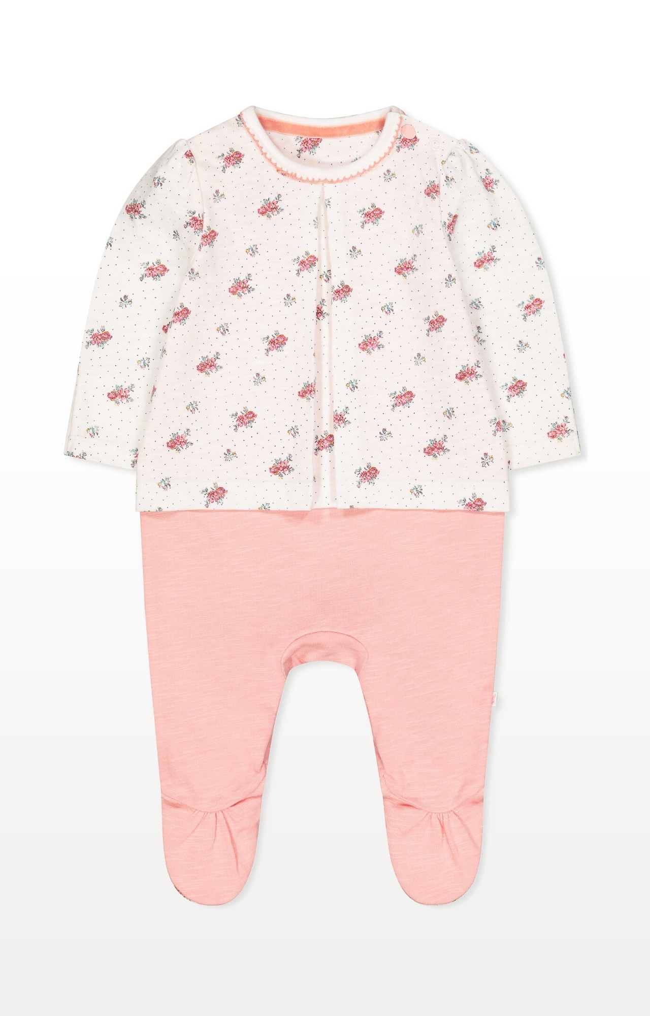 Mothercare | Pink Ditsy Floral Mock T-Shirt All In One 0