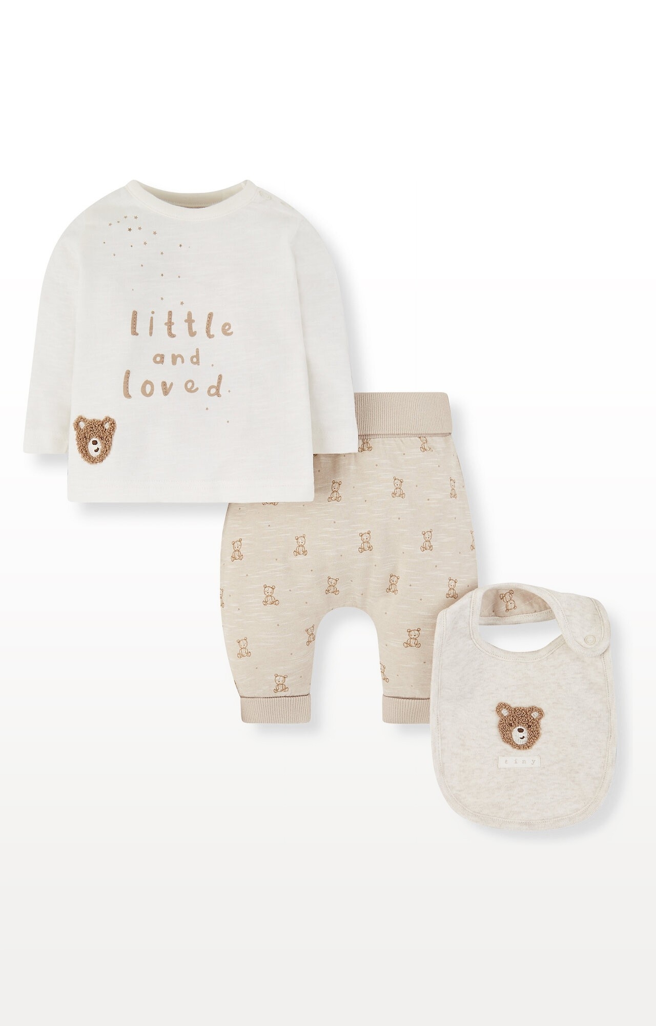 Mothercare | My First Little and Loved Bear Bib, T-Shirt and Joggers Set 0