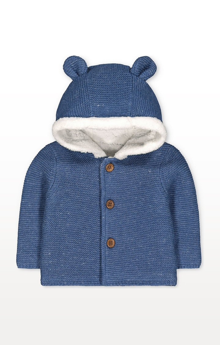 Mothercare | My First Blue Teddy Borg-Lined Knit Cardigan With Hood 0