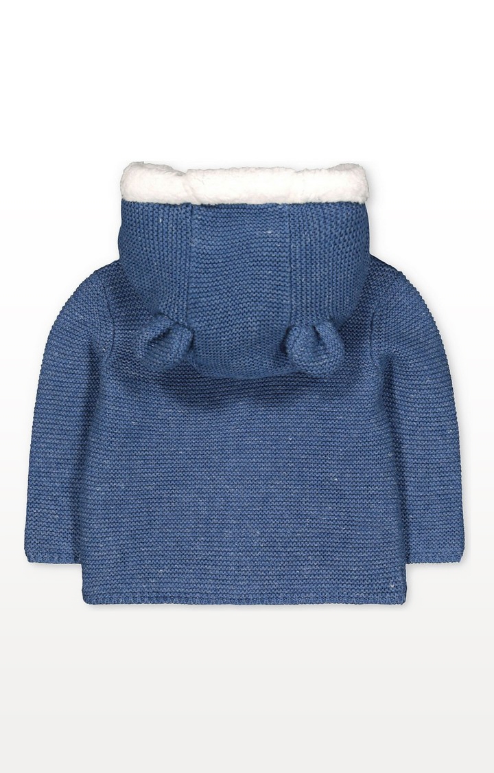 Mothercare | My First Blue Teddy Borg-Lined Knit Cardigan With Hood 1
