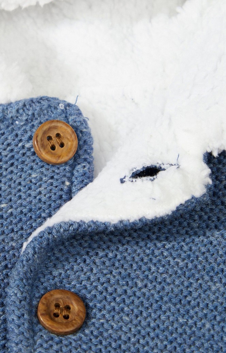 Mothercare | My First Blue Teddy Borg-Lined Knit Cardigan With Hood 2