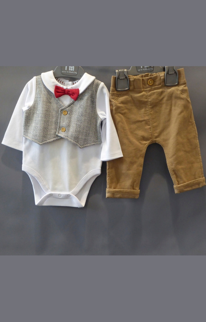 Mothercare | White and Brown Solid Twin Set 0
