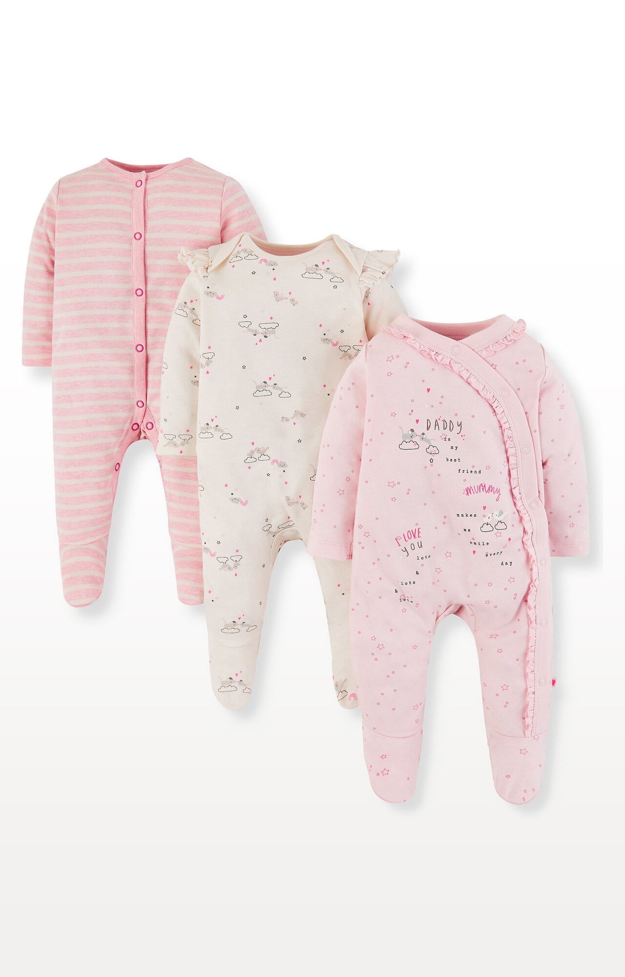 Mothercare | Mummy and Daddy Sleepsuits - Pack of 3 0