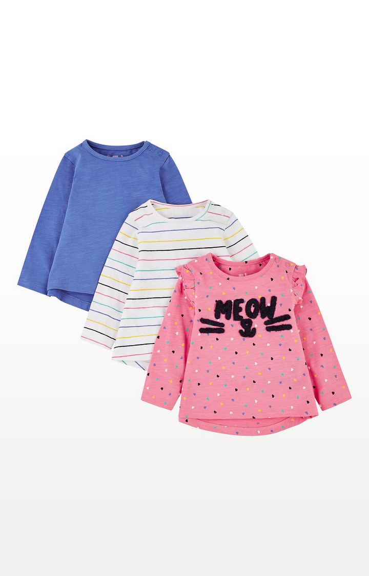 Mothercare | Meow Heart Pink, Blue And Stripe T-Shirts - 3 Pack 0