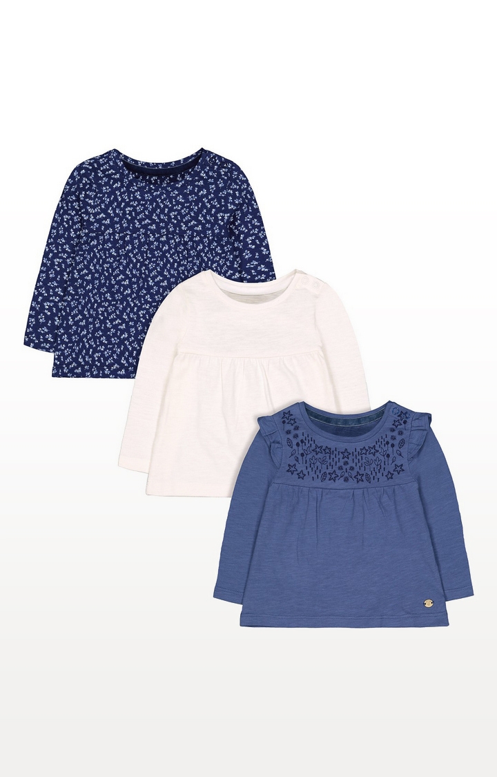 Blue, Cream And Ditsy Floral T-Shirts - 3 Pack