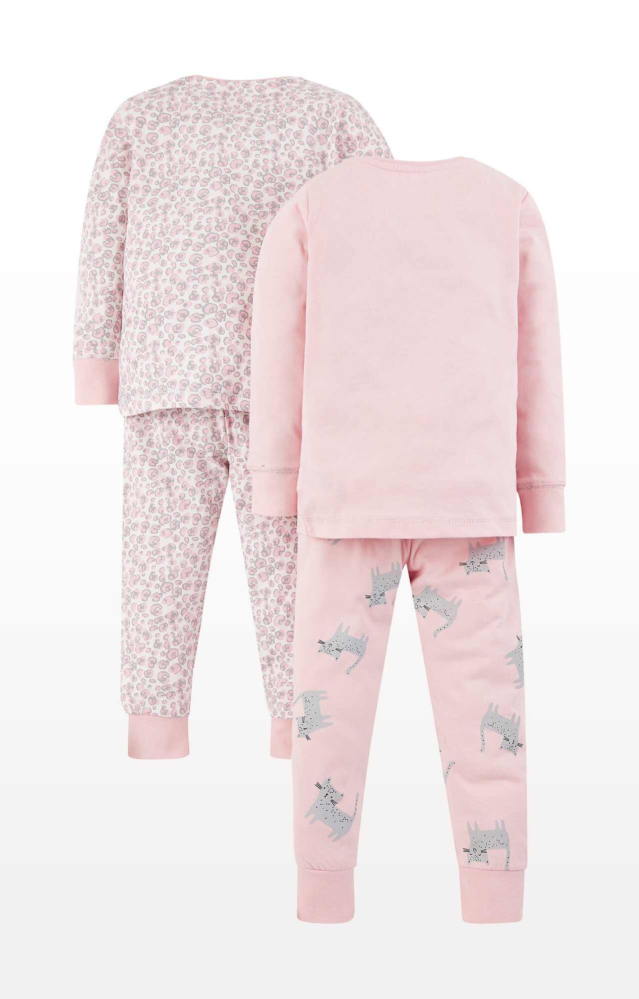 Pink Cat and Leopard Print Pyjamas - Pack of 2