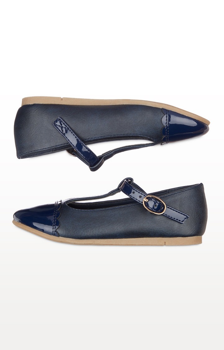 Navy T-Bar Ballerina Shoes