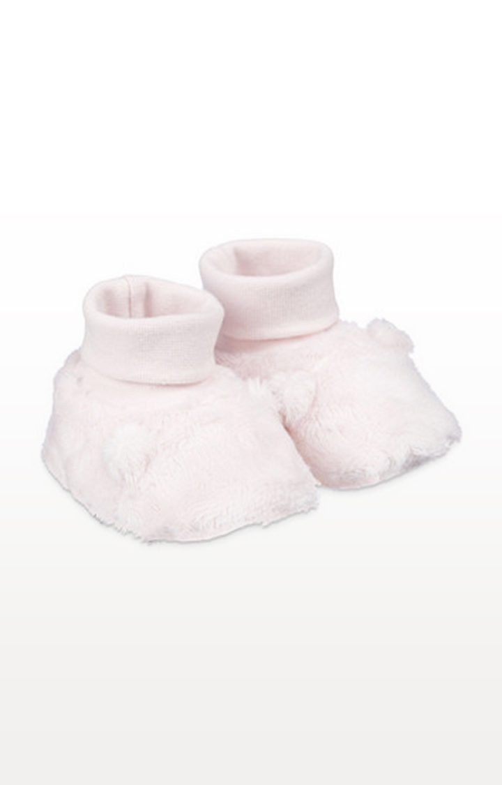 Mothercare | Fluffy Pink Baby Socktop Booties With Ears 0