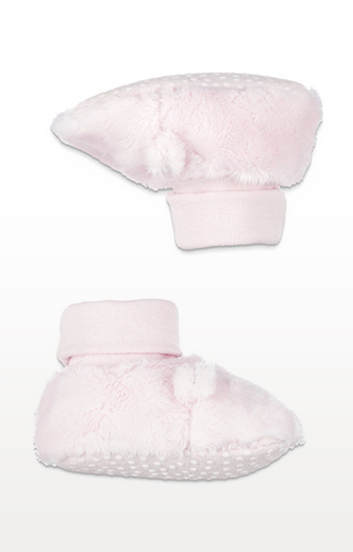 Mothercare | Fluffy Pink Baby Socktop Booties With Ears 1